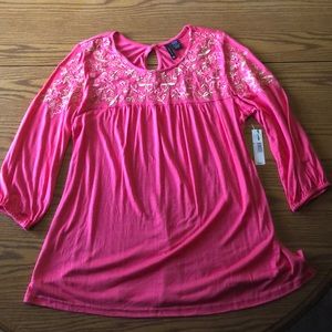 NWT New Directions Coral embroidered tunic large
